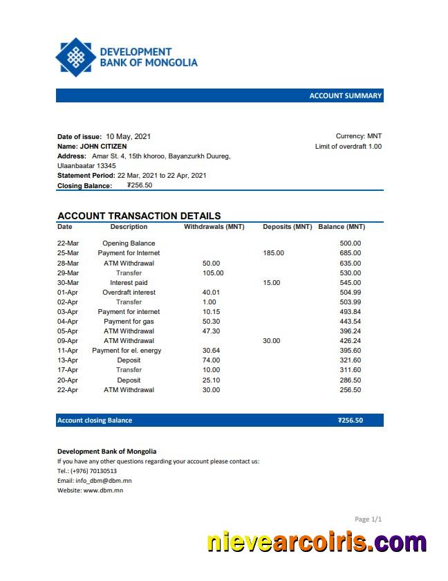Mongolia Development Bank of Mongolia excel pdf